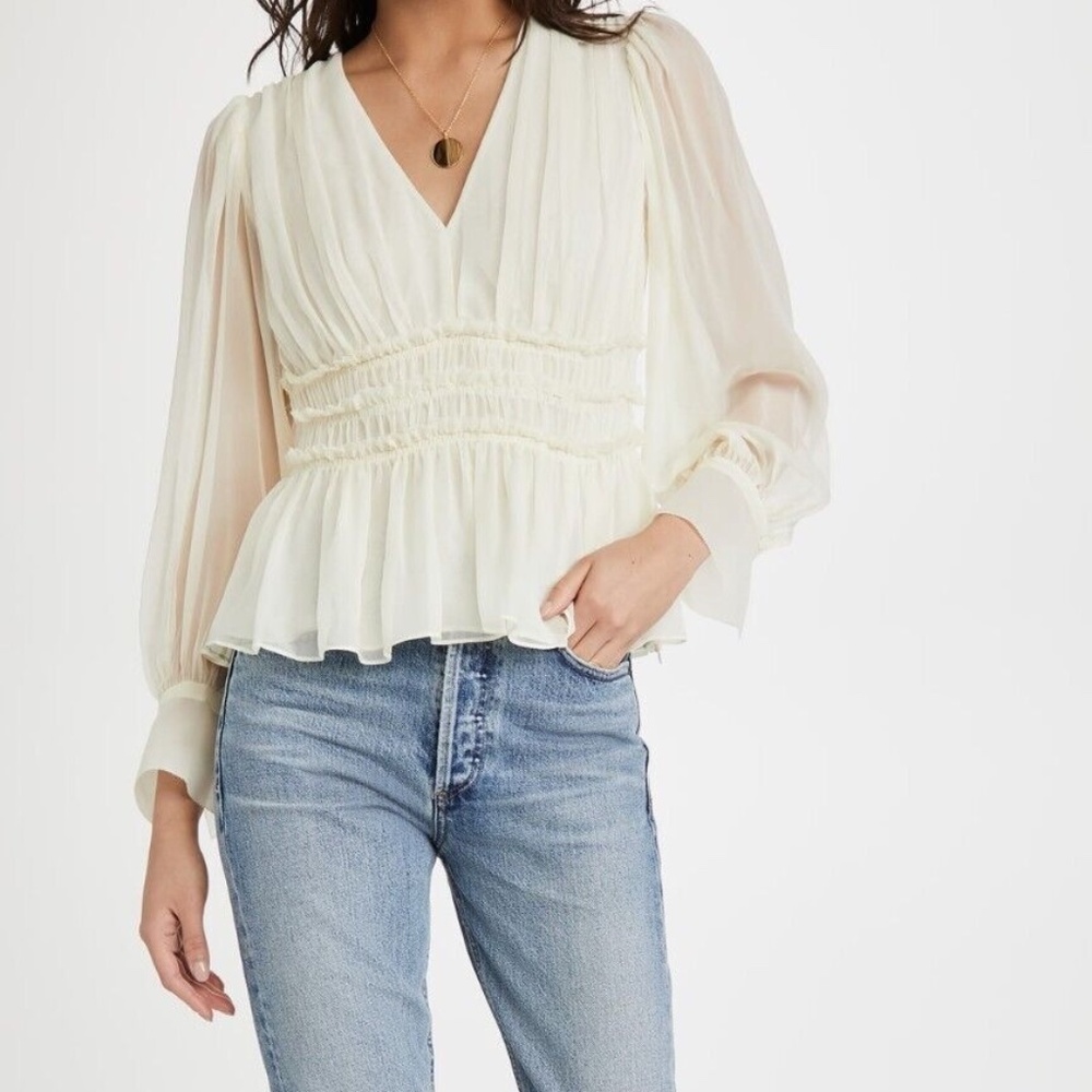 Rebecca Taylor Long Sleeve Silk Chiffon Blouse Lemonade